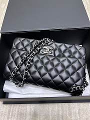 Chanel Lambskin Flap Bag Black Silver Hardware Size 28 cm - 6