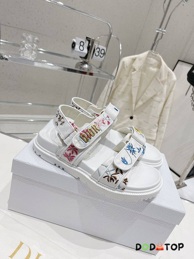 Dior Embroidered Velcro Sandals White  - 1
