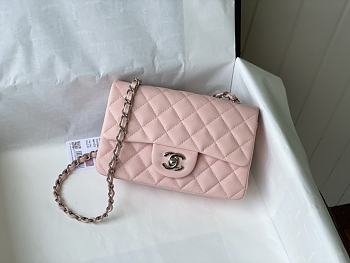 Chanel Flap Bag Caviar Silver Hardware Pink Size 20 cm