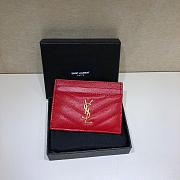 YSL Card Holder Red in Gold Hardware Size 10.5 × 7.5 × 0.5 cm - 1
