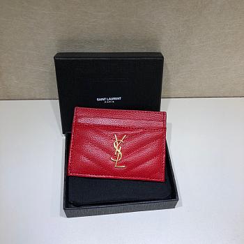 YSL Card Holder Red in Gold Hardware Size 10.5 × 7.5 × 0.5 cm