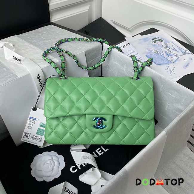  Chanel Flap Bag Green Lambskin Blue Hardware Size 14.5 × 23 × 6 cm - 1