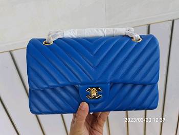 Chanel Flap Bag Lambskin Blue Gold Hardware Size 25 cm