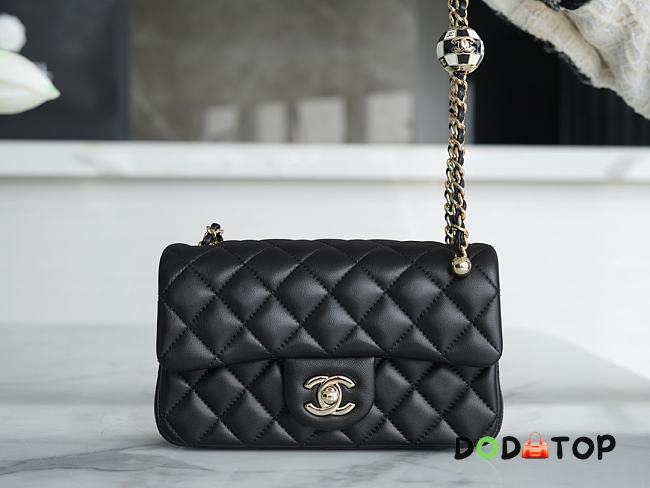 Chanel Mini Flap Bag Metal Ball Black Lambskin Size 13 × 20 × 7 cm - 1