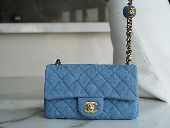 Chanel Mini Flap Bag Metal Ball Denim Lambskin Size 13 × 20 × 7 cm