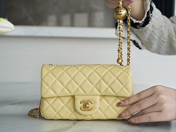 Chanel Mini Flap Bag Metal Ball Yellow Lambskin Size 13 × 20 × 7 cm