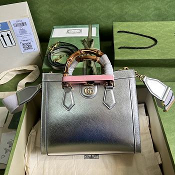 Gucci Diana Silver Leather Small Tote Bag Size 27 x 24 x 11 cm