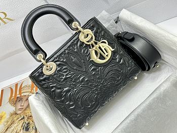 Dior Lady Classic Embroidered Princess Dai Handbag Black Size 20 x 16.5 x 8 cm