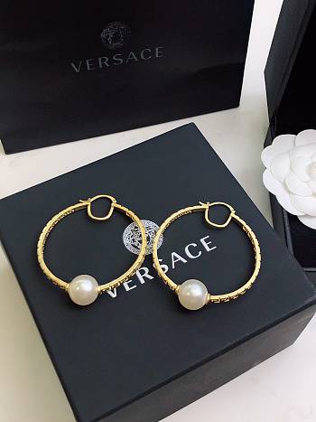 Versace Women Greek Motif & Faux Pearl Hoop Earrings