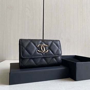 Chanel Wallet Black Caviar Leather Size 7.5 x 11.3 x 2.1 cm