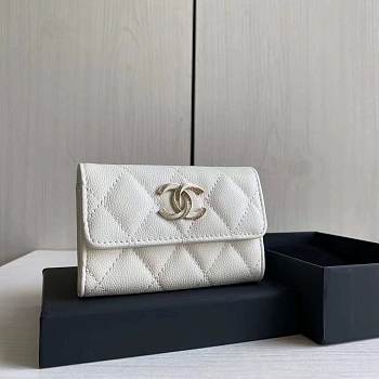 Chanel Wallet White Caviar Leather Size 7.5 x 11.3 x 2.1 cm