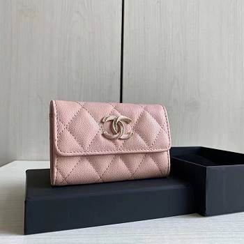 Chanel Wallet Pink Caviar Leather Size 7.5 x 11.3 x 2.1 cm