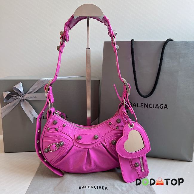 Balenciaga Le Cagole Leather Shoulder Bag Hot Pink Size 26 x 16 x 10 cm - 1