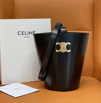 Celine Bucket Triomphe In Shiny Black Size 25 x 22 x 14 cm
