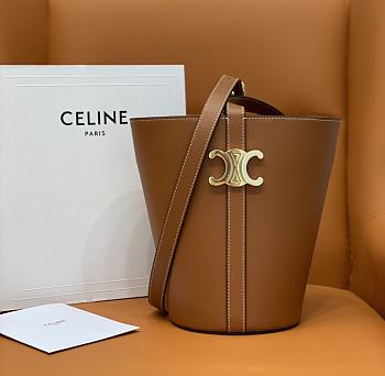 Celine Bucket Triomphe In Shiny Brown Size 25 x 22 x 14 cm