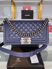 Chanel Calfskin Boy Bag Navy Blue Silver Hardware Size 25 x 15 x 8 cm - 1