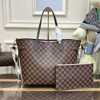 Louis Vuitton Neverfull N40448 Coffee Grid Shopping Bag Size 32 x 29 x 17 cm