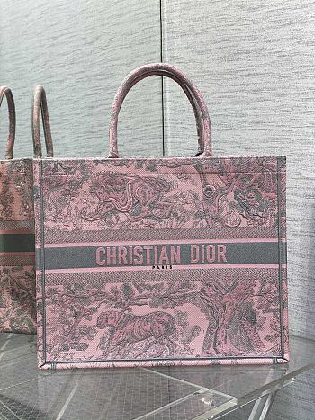 Dior Pink and Gray Toile de Jouy Sauvage Embroidery Book Tote Size 42 x 18 x 35 cm