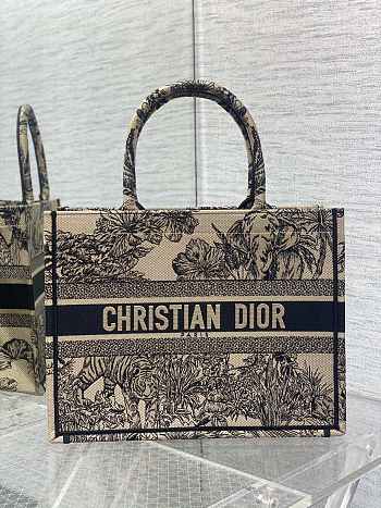 Dior Small Book Tote Toile De Joey Embroidery Beige Size 26 x 8 x 22 cm