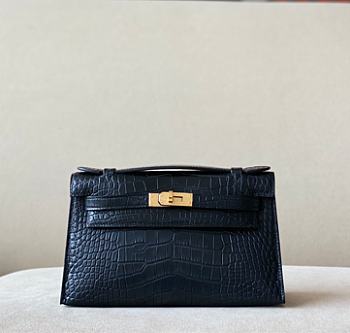 Hermes Kelly Alligator Leather Black Bag Size 22 x 13 x 7 cm