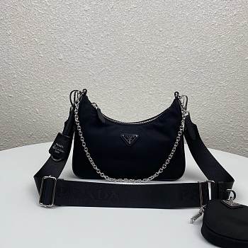 Prada Black Nylon Hobo Bag 1BH204 Re-Edition 2005 Size 22 x 12 x 6 cm