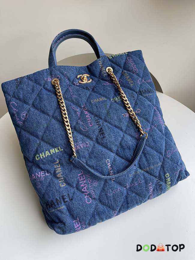 Chanel 22p Denim Graffiti Shopping Bag Blue Size 51 x 43 x 3 cm - 1