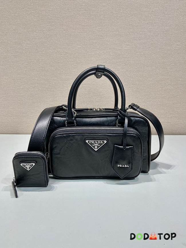 Prada Black Antique Nappa Leather Multi-Pocket Top-Handle Bag Size 24 x 12.5 x 7 cm - 1
