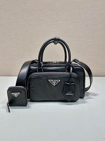 Prada Black Antique Nappa Leather Multi-Pocket Top-Handle Bag Size 24 x 12.5 x 7 cm