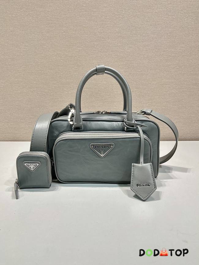 Prada Grey Antique Nappa Leather Multi-Pocket Top-Handle Bag Size 24 x 12.5 x 7 cm - 1