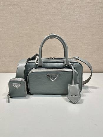 Prada Grey Antique Nappa Leather Multi-Pocket Top-Handle Bag Size 24 x 12.5 x 7 cm