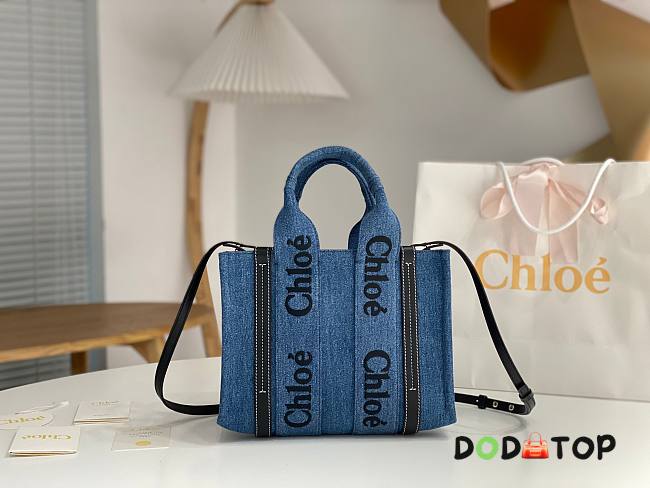 Chloe Woody Tote Bag Blue Small Size 26.5 x 20 x 8 cm - 1