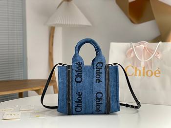 Chloe Woody Tote Bag Blue Small Size 26.5 x 20 x 8 cm
