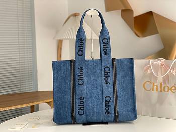 Chloe Woody Tote Bag Blue Large Size 45 x 33 x 13 cm