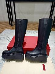 Valentino Garavani Uniqueform Leather Wedge Platform Knee-High Boots Black - 5