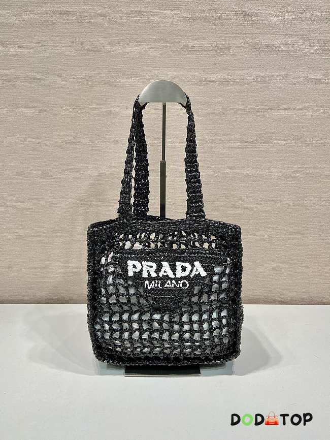 Prada Small Raffia-Woven Tote Bag Black Size 26 x 22 x 11 cm - 1