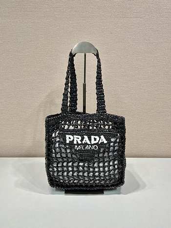 Prada Small Raffia-Woven Tote Bag Black Size 26 x 22 x 11 cm