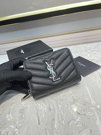 YSL Saint Laurent Black Silver Hardware Wallet Size 12 x 10 x 3 cm