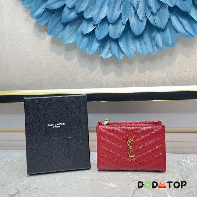 YSL Two-Piece Zip Wallet Red/Gold Size 13 x 9 x 1.5 cm - 1