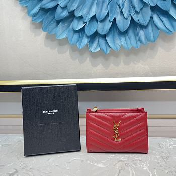 YSL Two-Piece Zip Wallet Red/Gold Size 13 x 9 x 1.5 cm