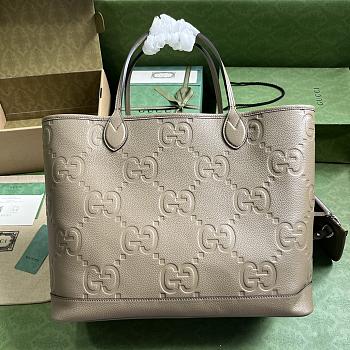 Gucci Jumbo GG Large Tote Bag In Taupe Leather Size 40 x 33 x 19 cm