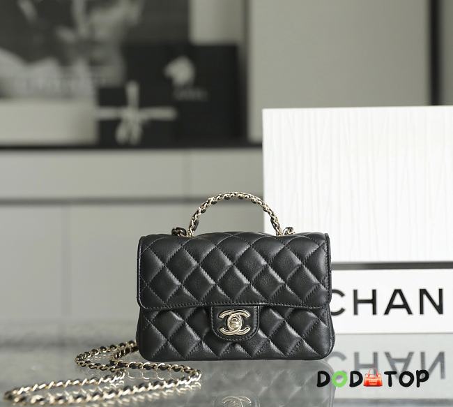 Chanel Rhinestone Portable Flap Bag Black Mini Size 18 x 11.5 x 6.5 cm - 1