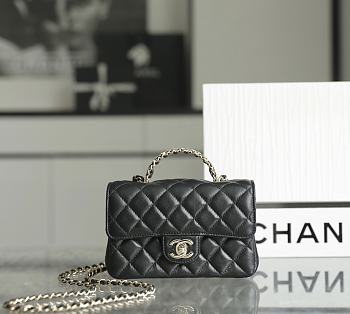 Chanel Rhinestone Portable Flap Bag Black Mini Size 18 x 11.5 x 6.5 cm