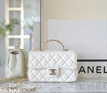 Chanel Rhinestone Portable Flap Bag White Mini Size 18 x 11.5 x 6.5 cm