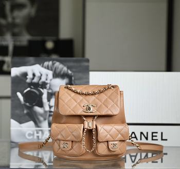 Chanel Double Pocket Retro Backpack Caramel Size 20.5 x 20 x 15 cm
