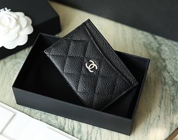 Chanel Card Holder Caviar Black Silver Size 7.5 x 11.2 x 0.5 cm
