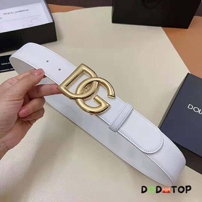 Dolce Gabbana D&G Calfskin Belt with DG Logo-White 2.5 cm - 1