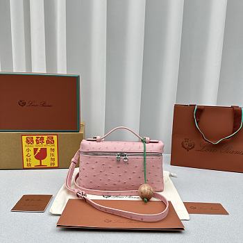 Loro Piana Pocket Ostrich Leather Handbag Pink Size 19 × 7 × 12 cm