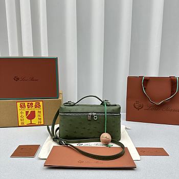 Loro Piana Pocket Ostrich Leather Handbag Green Size 19 × 7 × 12 cm
