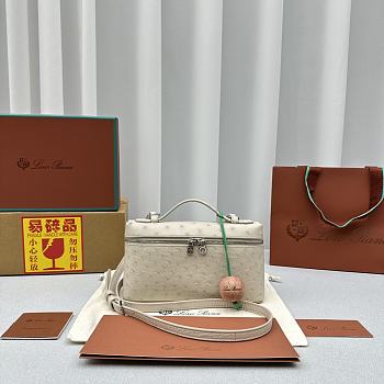Loro Piana Pocket Ostrich Leather Handbag White Size 19 × 7 × 12 cm