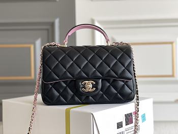 Chanel Flap Handle  Bag Lambskin In Black Size 12 x 20 x 6 cm